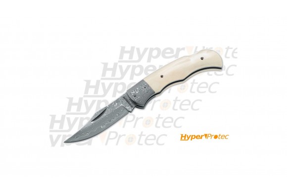 Couteau Damascus bones avec lame Damas 39 couches os ivoire poli