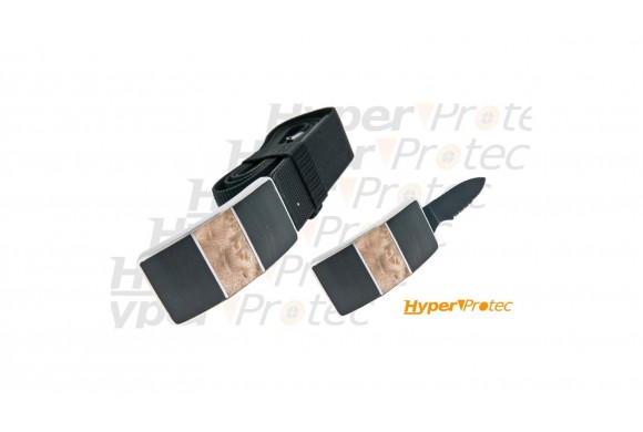 Ceinture Dan Valois avec couteau dissimulé dans la boucle noir et beige