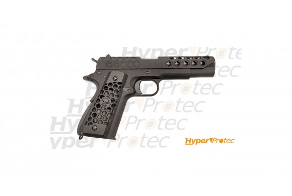 Réplique WE airsoft pistolet 1911 custom GBB Hex cut noir 0.9J