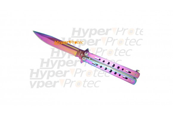 Couteau papillon Rainbow manche et lame irisé