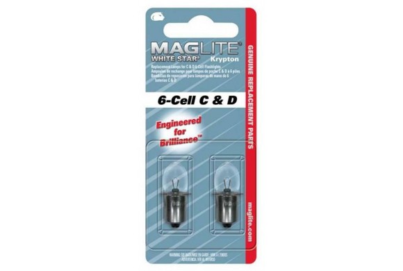 Lot de 2 ampoules pour Maglite White Star Krypton - 3 Cell C&D - 6 Cell C&D