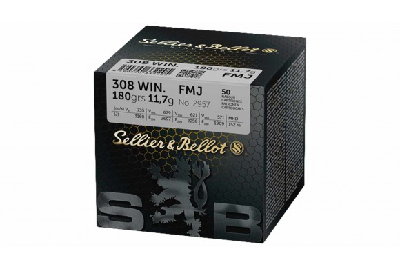 Boite de 50 cartouches Sellier Bellot calibre 308 FMJ 180gr. 