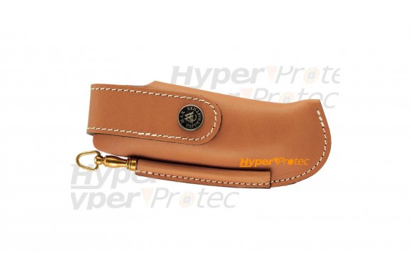 Etui en cuir brun avec fusil Max Capdebarthe pour couteau 12cm fermé