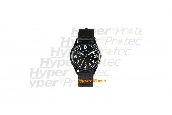 Montre militaire noire Quartz - bracelet vert armée