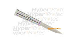 Couteau papillon Crossnar rainbow manche gris lame lisse