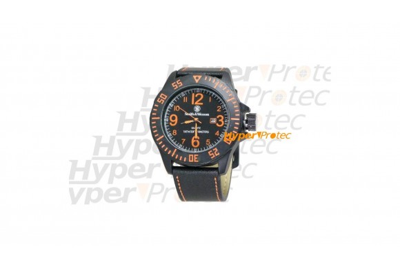 Montre Smith Wesson bracelet cuir noir cadran orange